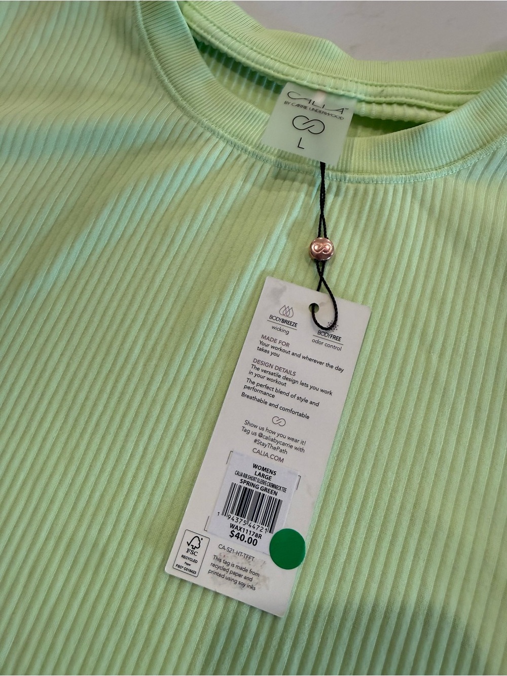 CALIA Ribbed Crewneck Tee, Size L, NWT - Picture 2 of 2
